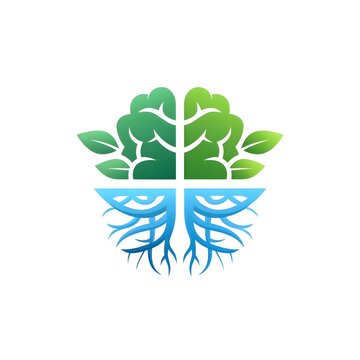 A vibrant illustration symbolizing the connection between nature and intellect, featuring a tree and roots design in green and blue hues, perfect for eco-friendly projects.