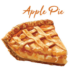apple pie in watercolor illustration style, isolated vector on white background