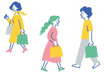 People walking with paper bags_Color