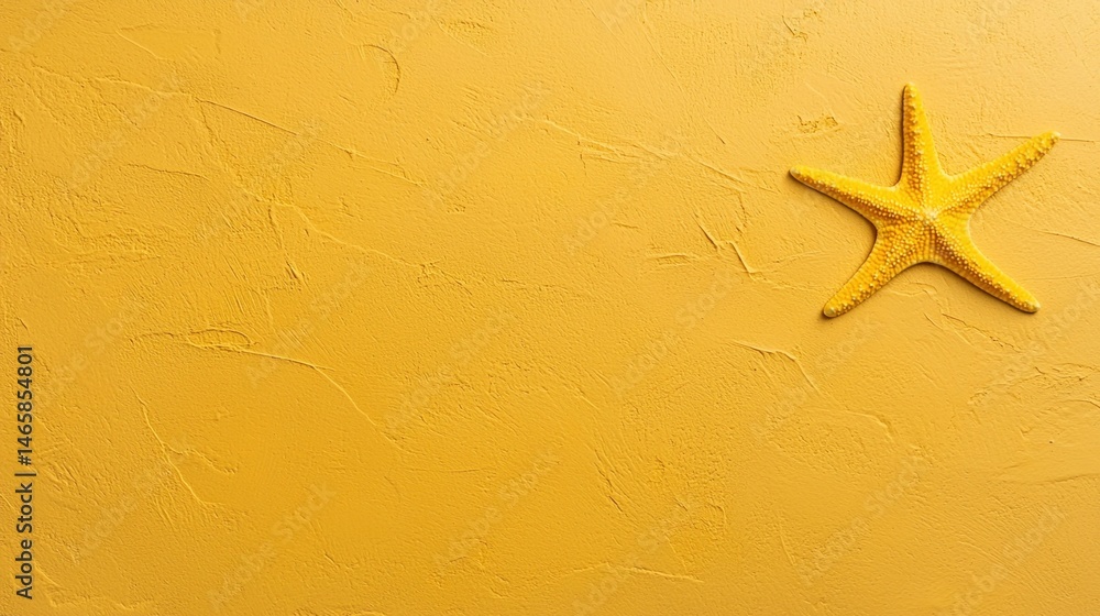 Poster a single starfish rests on a textured yellow surface, creating a minimal and vibrant composition.