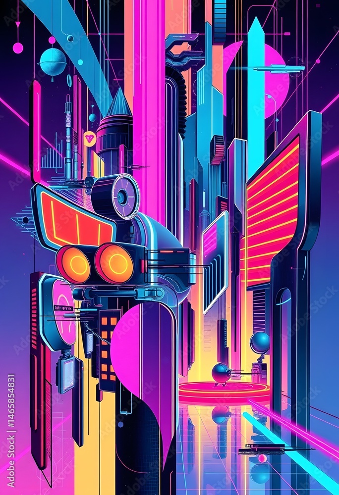 Poster Dynamic Futuristic Composition A Vibrant Blend Of Neon Hues And Streamlined Shapes Creates A Stunning Visual Experience. Visual Delight. Captivating Artwork. A Modern Vision.