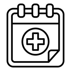calendar page outline icon with plus for medical appointment
