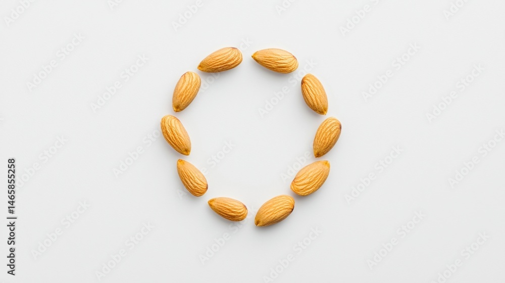 Poster almonds arranged in a neat circle on a white background.
