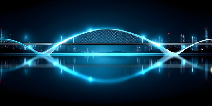 This modern architectural bridge features innovative design and stunning blue lighting, reflecting beautifully on calm waters. Ideal for themes of technology and urban aesthetics.