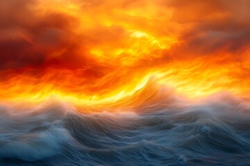 Obraz premium Fiery Sunset over Tempestuous Ocean: A Dramatic Seascape