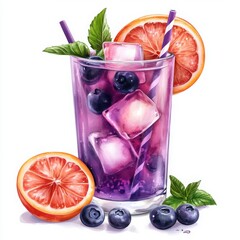 Berry drink with orange slice on a white background