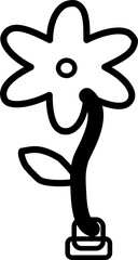 Simple flower drawing with thick gray outlines on a white background, minimalist floral design.