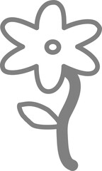 Simple flower drawing with thick gray outlines on a white background, minimalist floral design.