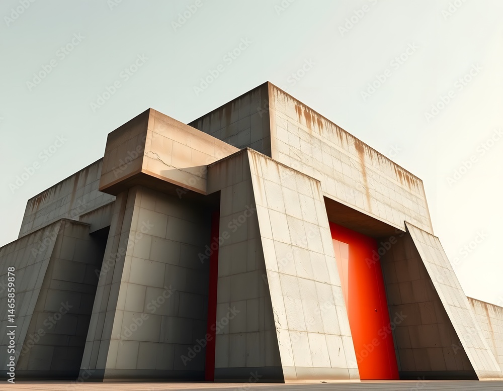 Poster Striking Neo Brutalist Shapes, Raw Industrial Textures And Solid Colors Enhance Minimalist Modern Design. Geometric Forms And Bold Structures Create Visual Impact. Architecture Meets Graphic Design.