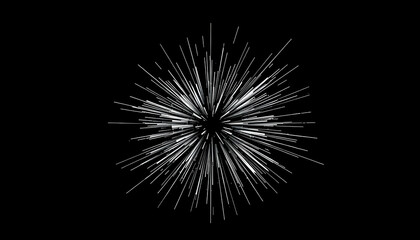 Abstract Radial Pattern Of White Lines And Dots Emerging From A Central Point Against Black Background