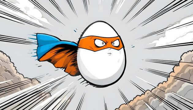 Super Egg in Flight: A Cartoon Superhero's Epic Journey Through the Skies