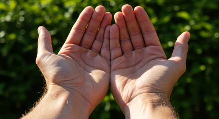 Open Hands Against Green Nature Background