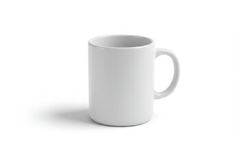 Isolated plain white ceramic mug with handle on a white background