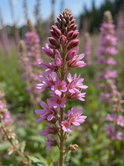 Obraz premium Common fumitory, or Fumaria officinalis wild plant flowers at springtime