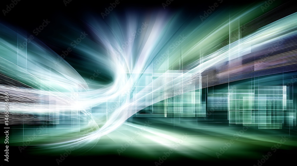 Poster dynamic abstract background with light trails and geometric shapes