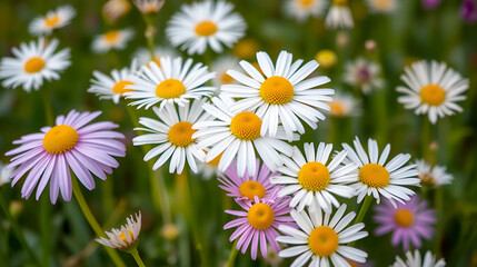 Obraz premium Vibrant Spring Equinox Elegance Fresh Daisies Dancing in the Breeze - Natural Textures for Sustainable Decor and Modern Event Ambience in Hospitality Marketing