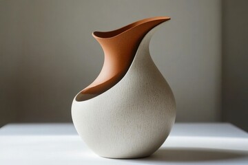 Elegant ceramic vase with a unique, modern design. Two-toned beige and terracotta.