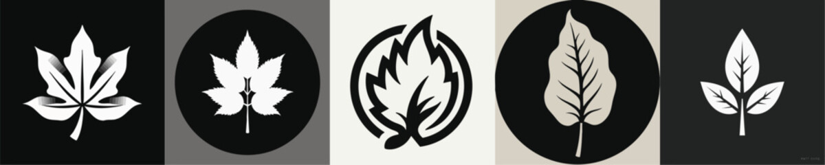 Minimalist Black Leaf Silhouette Icons Set – Modern Eco Nature Symbol Collection for Logos and Design