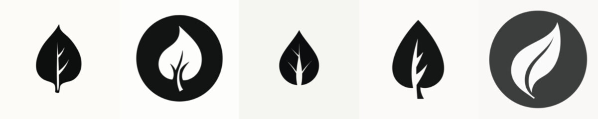 Minimalist Black Leaf Silhouette Icons Set – Modern Eco Nature Symbol Collection for Logos and Design