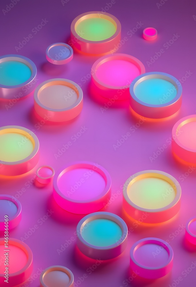 Aufkleber isometric circles, a colorful abstract, glowing and floating. vibrant 3d spheres cast soft shadows c