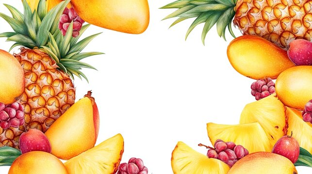 Fresh tropical fruits frame