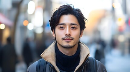 Fototapeta premium Pensive man standing on a city street