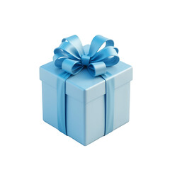 Obraz premium Light Blue Gift Box with Satin Bow and Ribbon against White Backdrop