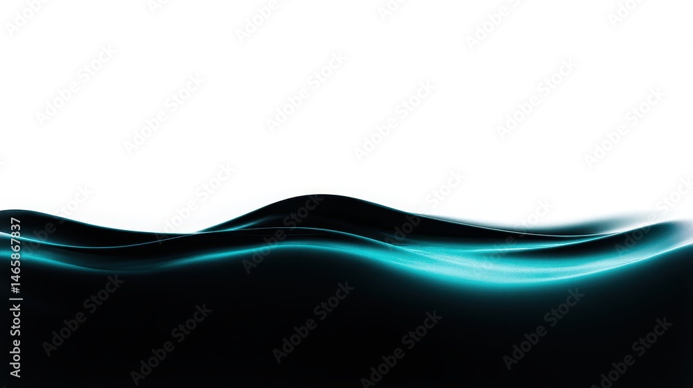 Poster abstract waves with smooth curves and bright highlights contrasting with a minimalist white backgrou