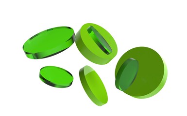 Floating Green Transparent Discs in 3D Render