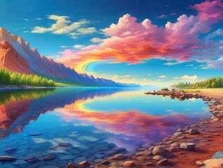 Dreamy Ocean Horizon with a Rainbow Glow