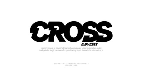 Cross Sport Modern Future Logo Alphabet Font and Number. Typography abstract italic bold fonts technology, sport, movie brand and logos. vector illustration. Shape like thunder speed