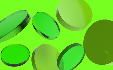 Green Transparent Discs Floating on a Bright Green Surface