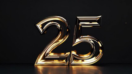 Glossy golden number 25 on a black background with luxury lighting and reflections. - Powered by Adobe