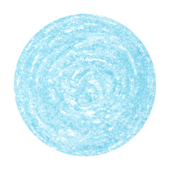 Hand drawn light blue shaded circle, simple children's crayon illustration isolated