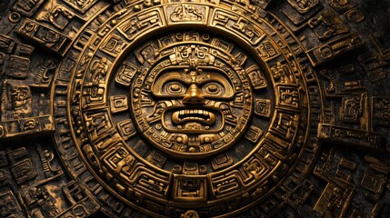 Obraz premium Detailed depiction of a decorative round bronze or brass ancient calendar.