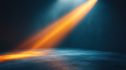 Dramatic Orange Spotlight Beam on Textured Dark Blue Background Creates Depth