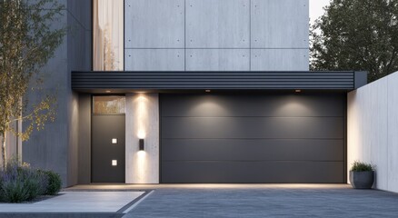 Obraz premium Modern home exterior with garage and door