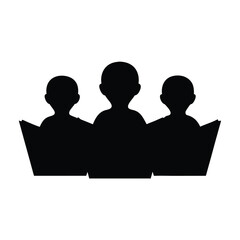 Silhouette of Three People Reading Together, Promoting Education and Collaboration