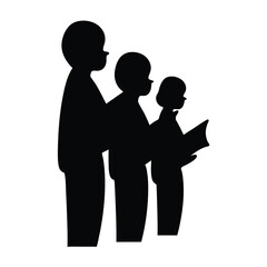 Silhouette of Three Children Standing Together Reading a Book in Harmony