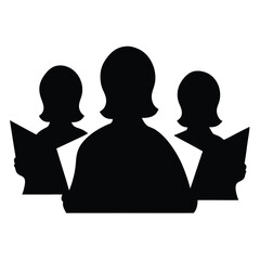 Silhouette depiction of three women reading books, possibly a book club