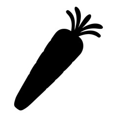 A Black Silhouette Depicting a Single Fresh Carrot with its Green Top