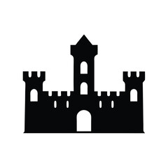 Obraz premium Simple black and white silhouette illustration of a medieval style castle