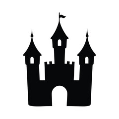 Obraz premium Silhouette of a fantasy castle with towers and a flag on top