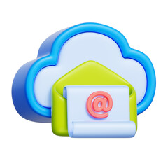 3D icon of an email envelop inside a cloud, representing cloud-based mail servers and hosted email systems.