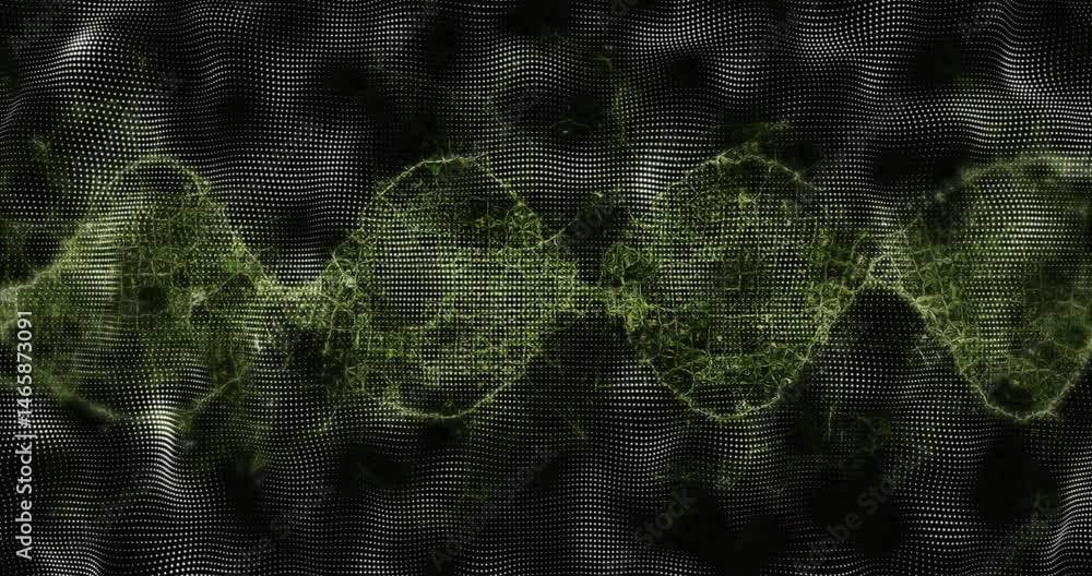 Aufkleber 3d render showing abstract digital mesh forming white dot waves with glowing green fractal veins