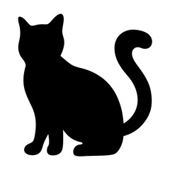 Elegant Black Cat Silhouette with Curled Tail, Serene and Mysterious Feline