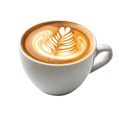 Cup of coffee with latte art isolated on black background png