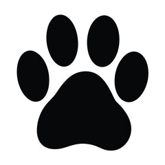 Simple and iconic black and white illustration of an animal paw print