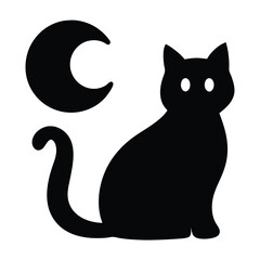 Silhouette of a black cat and a crescent moon, Halloween style