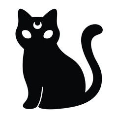 Silhouette of a Mystical Black Cat with a Crescent Moon on Forehead